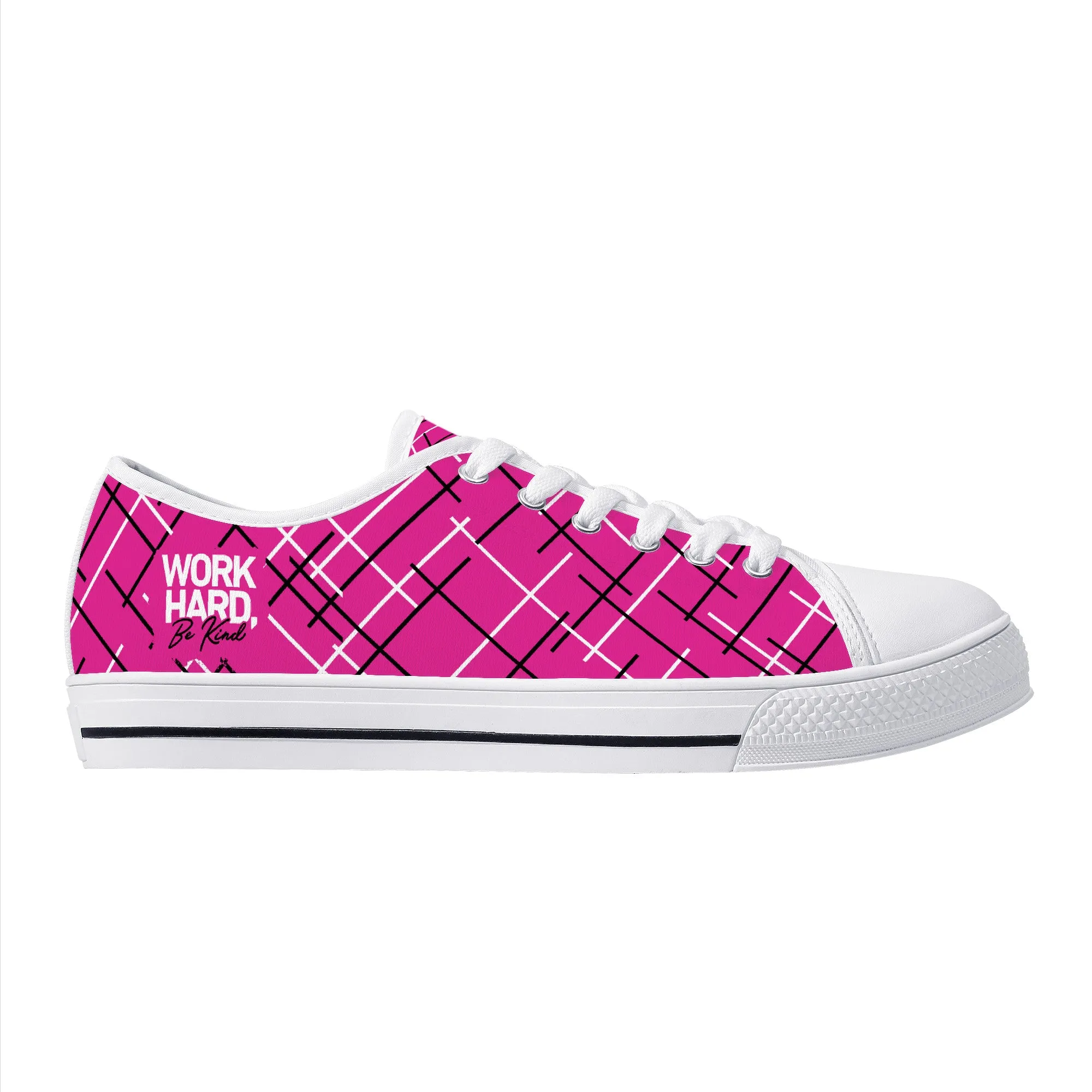 Work Hard Be Kind - Pink w/ LinesLow Top Canvas Shoes